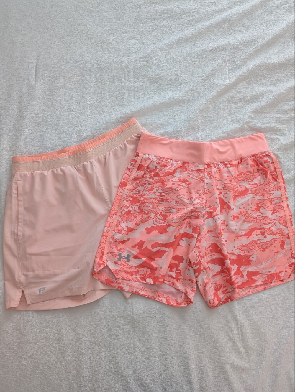 Set Of Two - Fabletics And Under Armour Coral Pink Camo Athletic Shorts